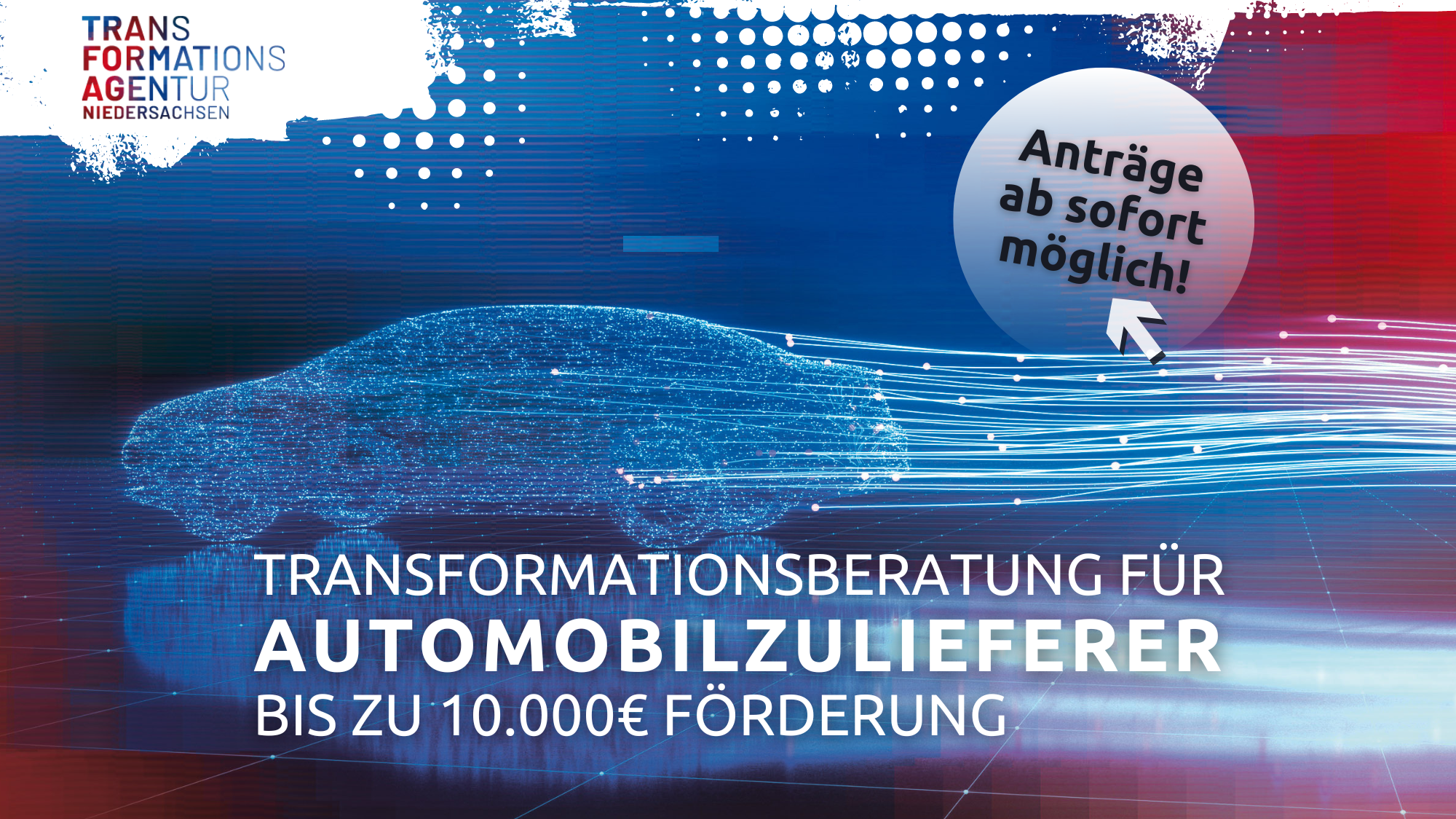 Die Förderung geht weiter: Auch in diesem Jahr profitieren die niedersächsischen Automobilzulieferer mit bis zu 10.000€ für anstehende Transformationsprojekte!